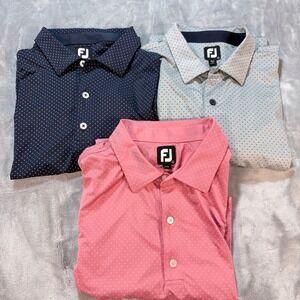 Lot of 3 FootJoy FJ Golf Polo Shirt Polka Dot Navy Blue Short Sleeve Performance